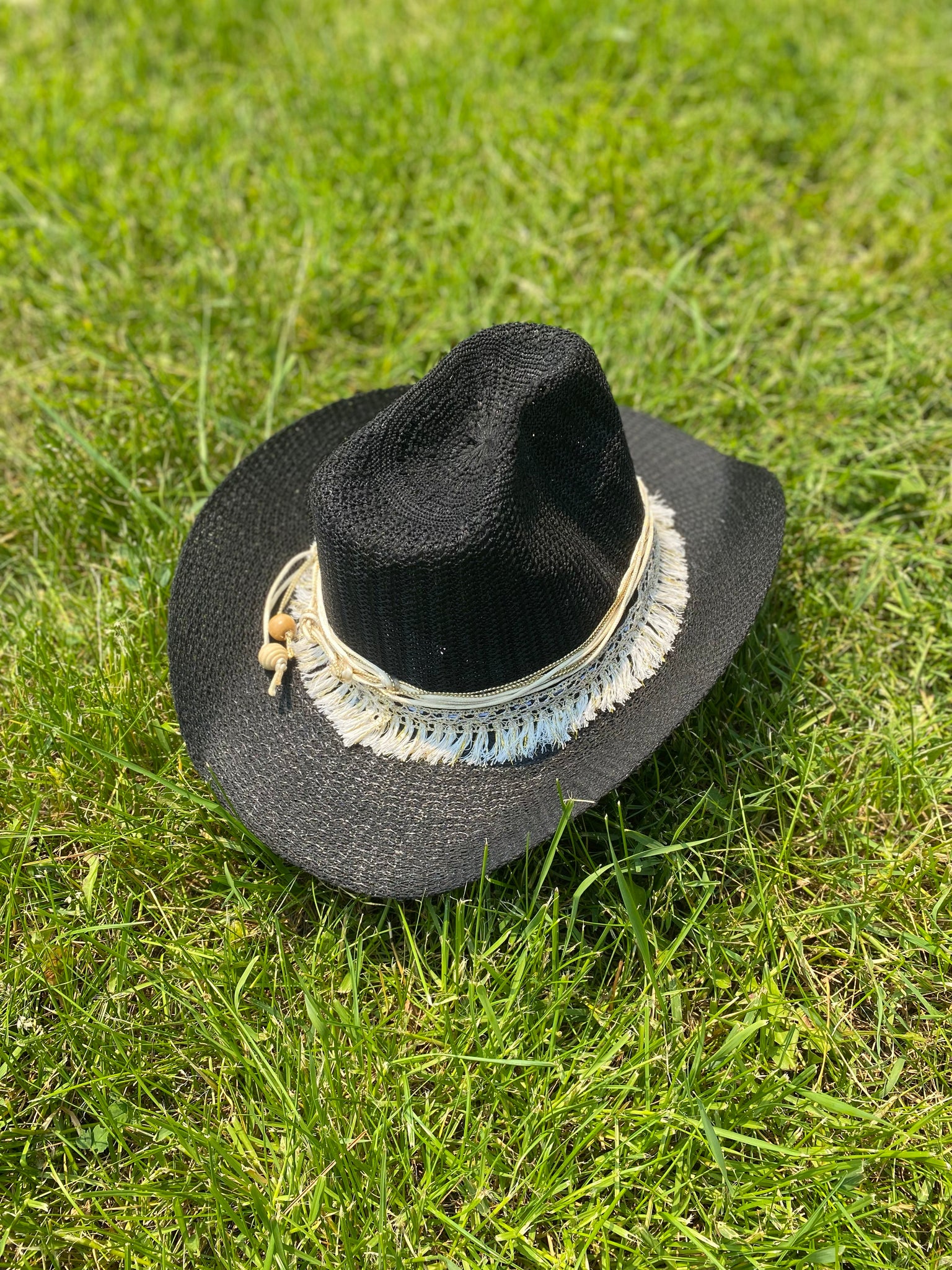 Fringe with Beads Black Hat