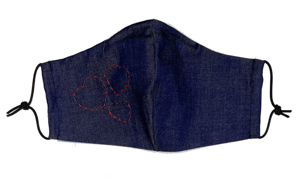 Women's Denim Mask with Embroidered Hearts