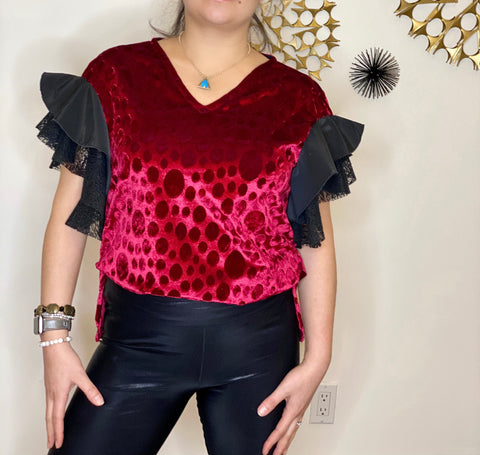 V Collar Velvet Top
