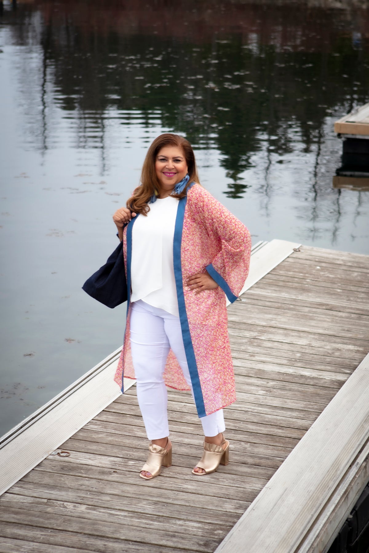 Blue trim pink kimono