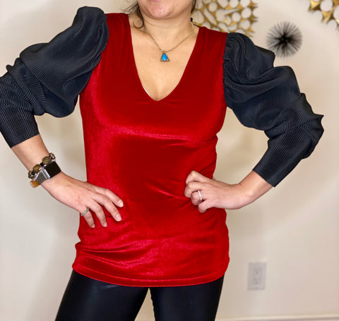Red Puffed Velvet Top